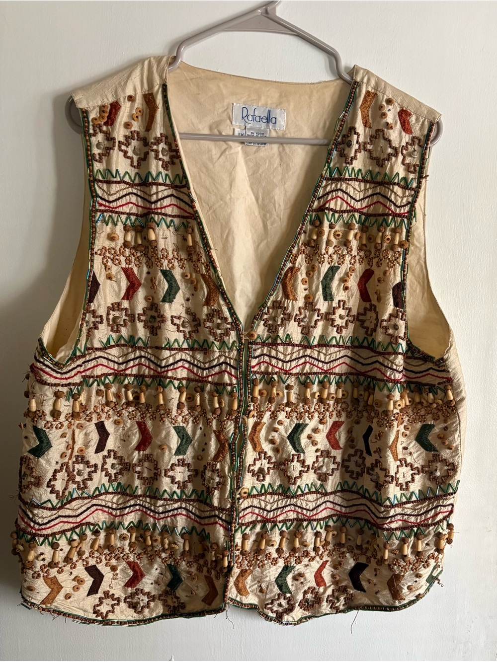 Rafaella Cream Beaded Embroidered Vest with Multicolor Accents Boho Western